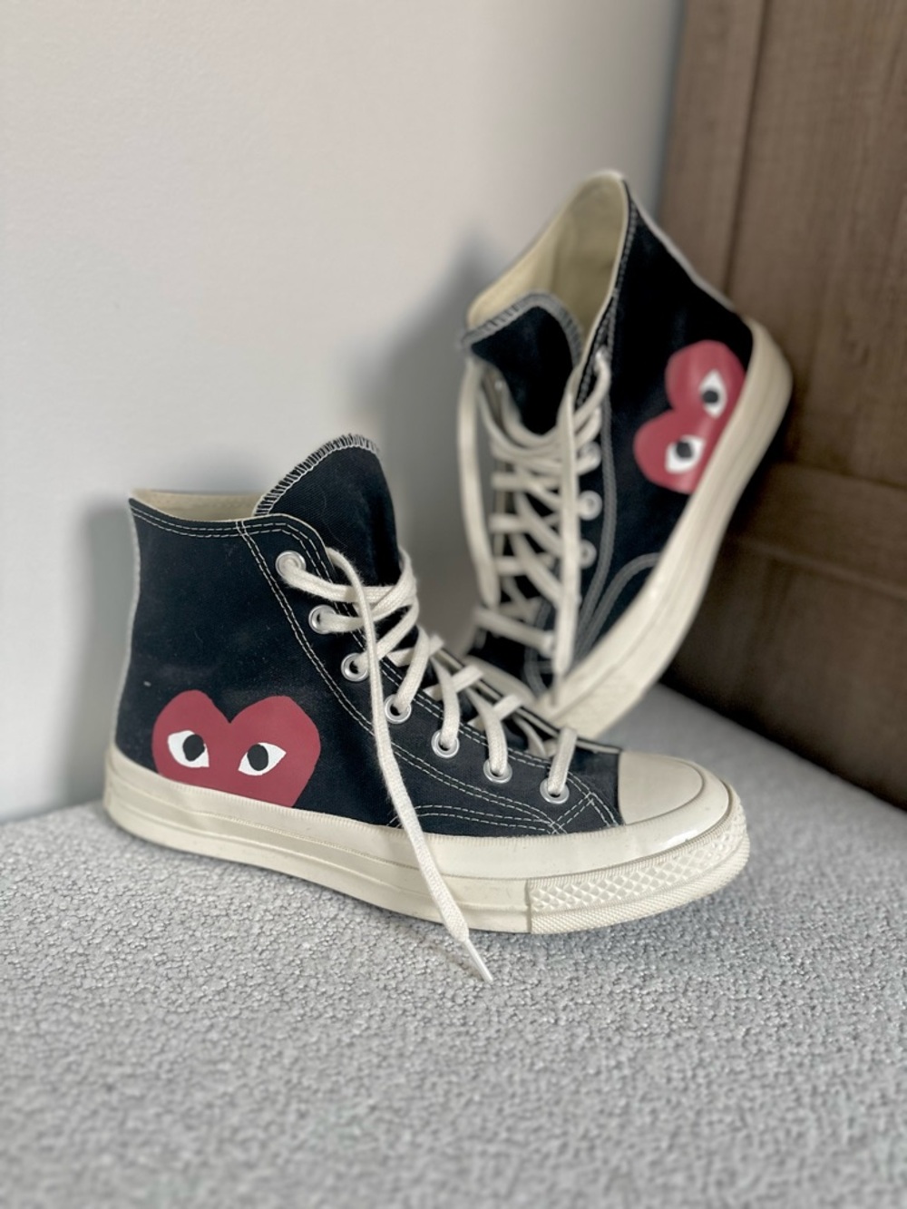 Converse All Star x Comme Des Garçons Play Large Emblem Black High Top Sneakers - Picture 3 of 13